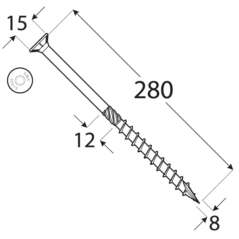 Vrácení Zdarma CS 08280 tesařský vrut se zapuštěnou hlavou 8 x 280 50kus/bal