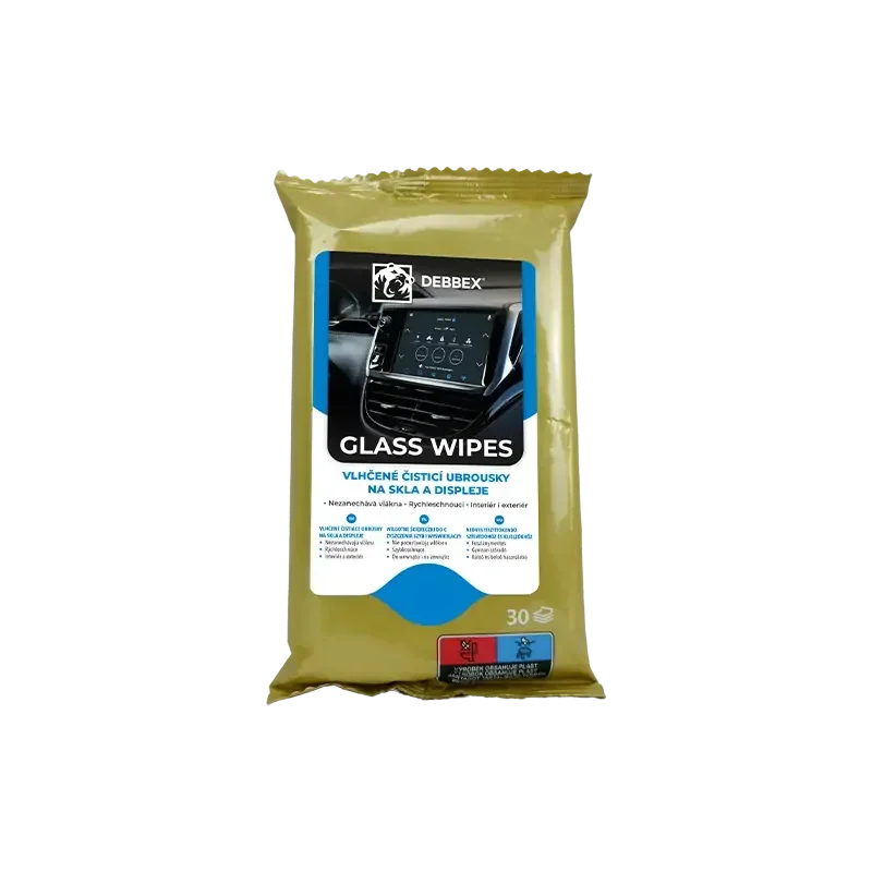 DEN BRAVEN Vlhčené čisticí ubrousky na skla a displeje Glass wipes 30ks DEBBEX Novinka