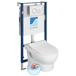 ABSOLUTE závěsné WC Rimless s podomítkovou nádržkou a tlačítkem Schwab, bílá 10AB02002-SET5 Sleva