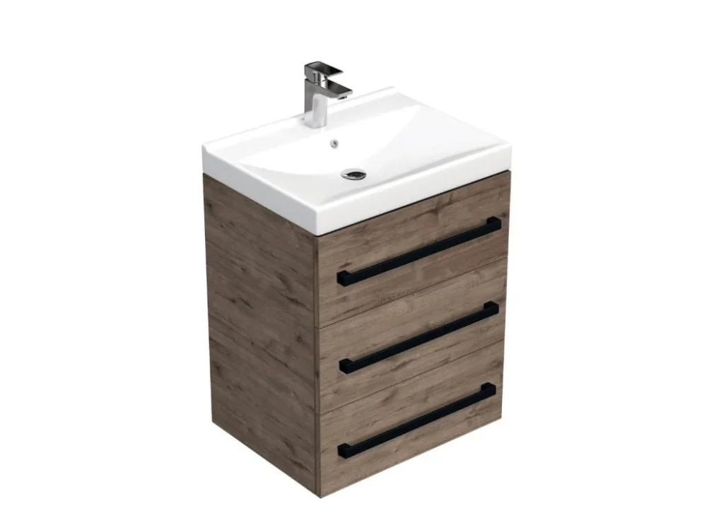 Časově Omezené SAT Koupelnová skříňka s černou úchytkou a umyvadlem SAT Cube Way 60x71x46 cm dub Wellington mat CUBE46C603DWVER